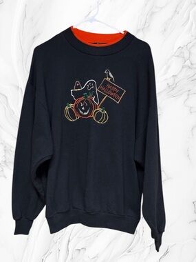 Desert Heat vintage Black Halloween Graphic Sweater ghost pumpkins embroidery